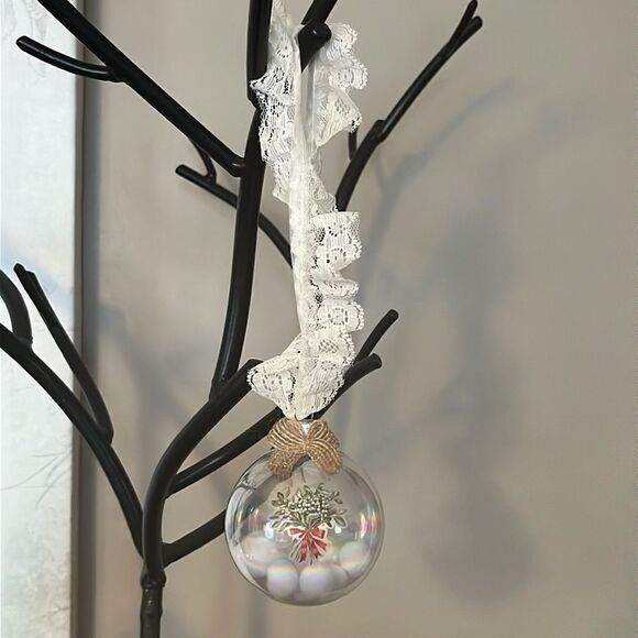 Upcycled Clear Glass Ornaments 3 Different Christmas Balls Sign Frosty Floral - Picture 6 of 15